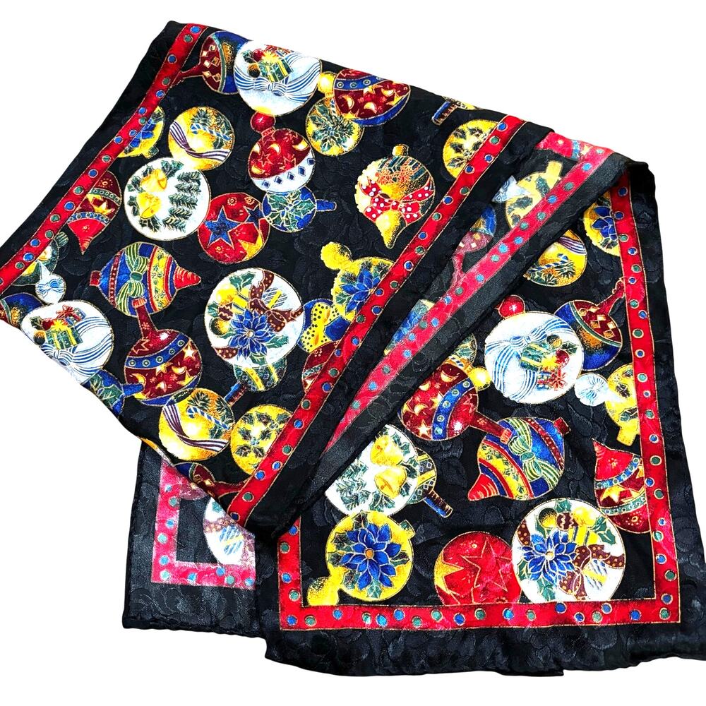 Silky Christmas scarf long rectangle brocade finish polyester festive colorful